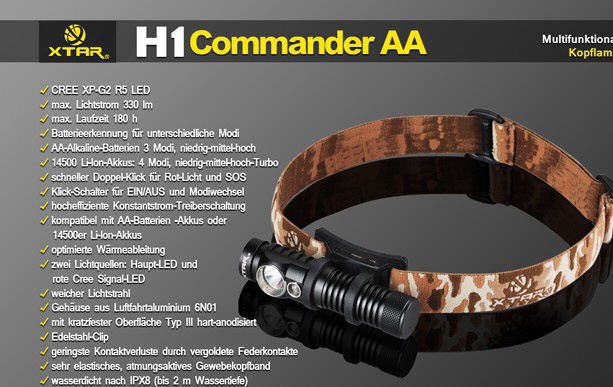 xtar-h1-g2 Stirnband